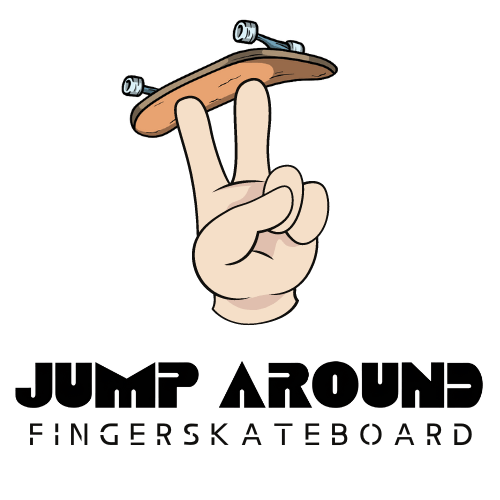 Jump Around Fingerskateboard – logo med hånd og fingerboard