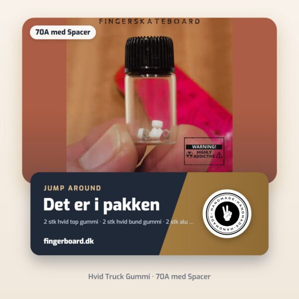 Det er i pakken: 2 stk hvid top gummi · 2 stk hvid bund gummi · 2 stk alu … – Hvid Truck Gummi - 70A med Spacer