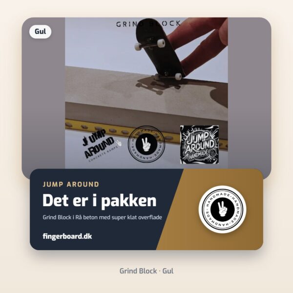 Det er i pakken: Grind Block i Rå beton med super klat overflade – Jump Around Concrete Ramps - GRIND BLOCK - Gul
